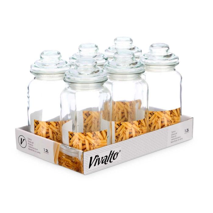 Tarro Redondo Liso Tapa Cristal 1200Ml Vivalto 11X23CM (12 Unidades) 2 Tarro Redondo Liso Tapa Cristal 1200Ml Vivalto 11X23CM (12 Unidades) 2