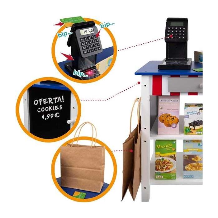 Woomax Supermercado de Madera con 25 Accesorios y Caja Registradora Eléctrica 48x30xh70 cm 1