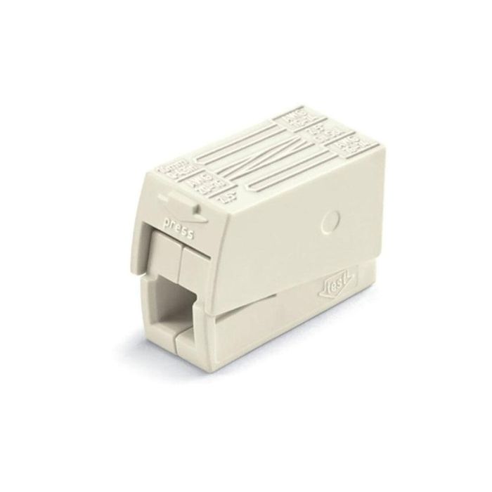 Conector rápido en linea presilla 3 conductores, 2 rígidos + 1 rígido, semirígido o flexible ø máximo 2,5 mm², blanco 0 Conector rápido en linea presilla 3 conductores, 2 rígidos + 1 rígido, semirígido o flexible ø máximo 2,5 mm², blanco 0