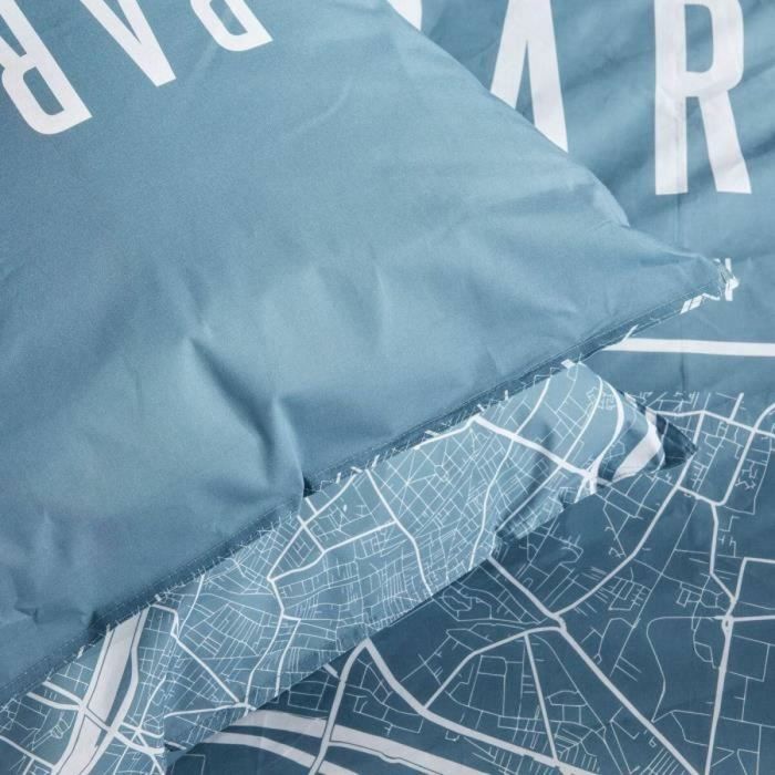 Today JAVA Juego de cama para 2 personas - Algodón Estampado París - Azul - 240x220 cm 3
