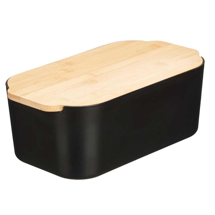 Kinvara Panera Negra con Tapa de Bambú 4,5L - 33x12x18 cm, Plástico PP y Bambú (Set de 6) 1