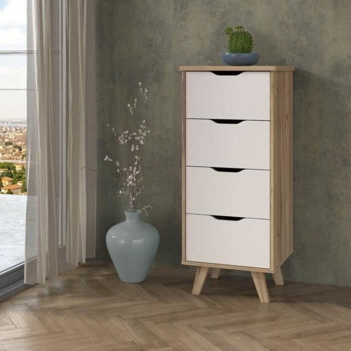VANKKA Cómoda con 4 cajones - Decoración de roble y blanco - L 45 x P 42 x H 108 cm 1 VANKKA Cómoda con 4 cajones - Decoración de roble y blanco - L 45 x P 42 x H 108 cm 1