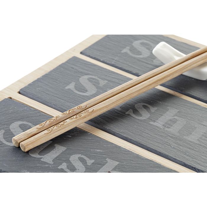 DKD Home Decor Sushi 19 x 3 x 25 cm Set de 7 Bambú Pizarra Natural Negro 3