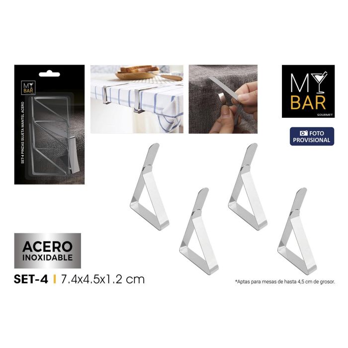 My Bar Set de 4 Pinzas Sujetamantel de Acero para Mesa - 7.4 x 4.5 x 1.2 cm (24 Unidades) 0 My Bar Set de 4 Pinzas Sujetamantel de Acero para Mesa - 7.4 x 4.5 x 1.2 cm (24 Unidades) 0