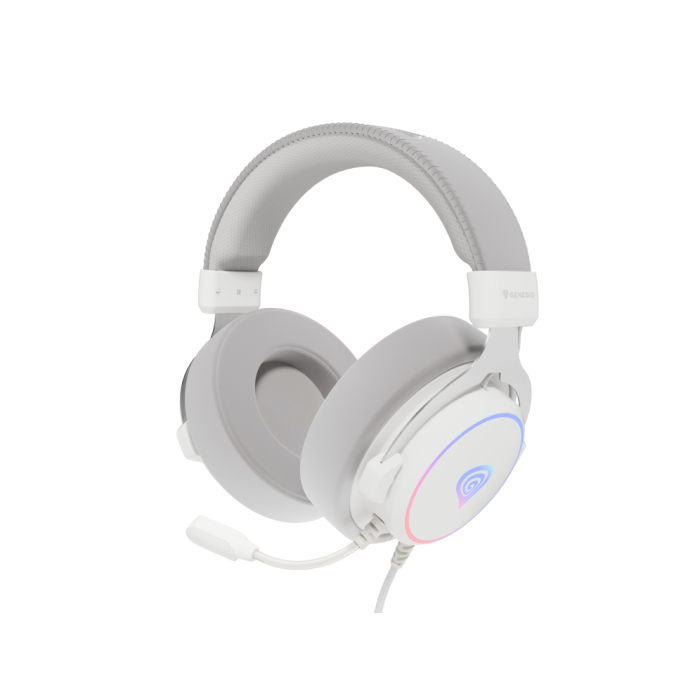 GENESIS Neon 764 Auriculares Gaming Diadema Alámbricos USB-A con Sonido 7.1 Virtual, RGB, Micrófono Boom, Drivers 50mm, Blanco