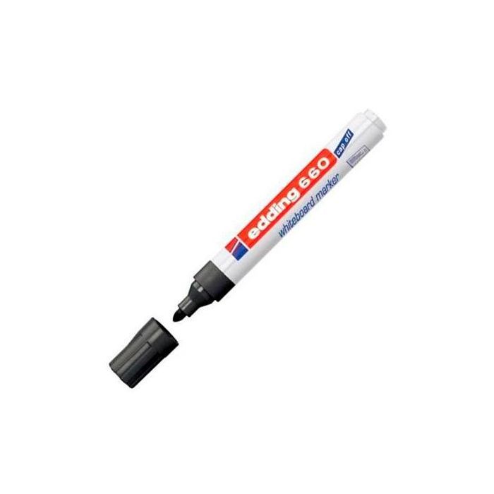 Edding Marcador Pizarra Blanca 660 Rellenable Negro - Punta Redonda 1.5-3mm, Borrado en Seco, Pack 10 Unidades (10 Unidades)