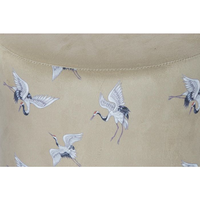 DKD Home Decor Reposapies Oriental con Garzas de Poliéster y Metal Gris, Mostaza y Dorado 32x32x38 cm Pack 2 Unidades 2