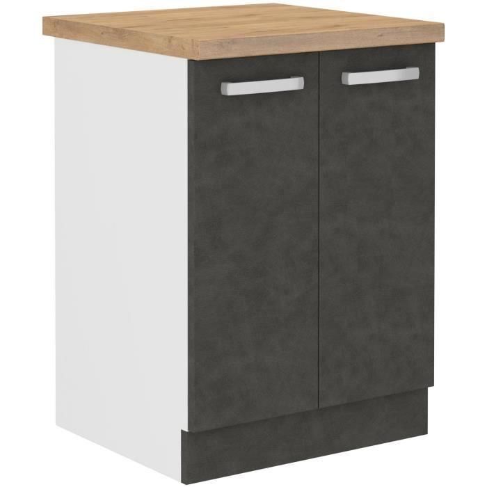 Armario bajo con 2 puertas batientes - Gris mate - L 60 x P 51,6 x H 85 cm - LASSEN Armario bajo con 2 puertas batientes - Gris mate - L 60 x P 51,6 x H 85 cm - LASSEN