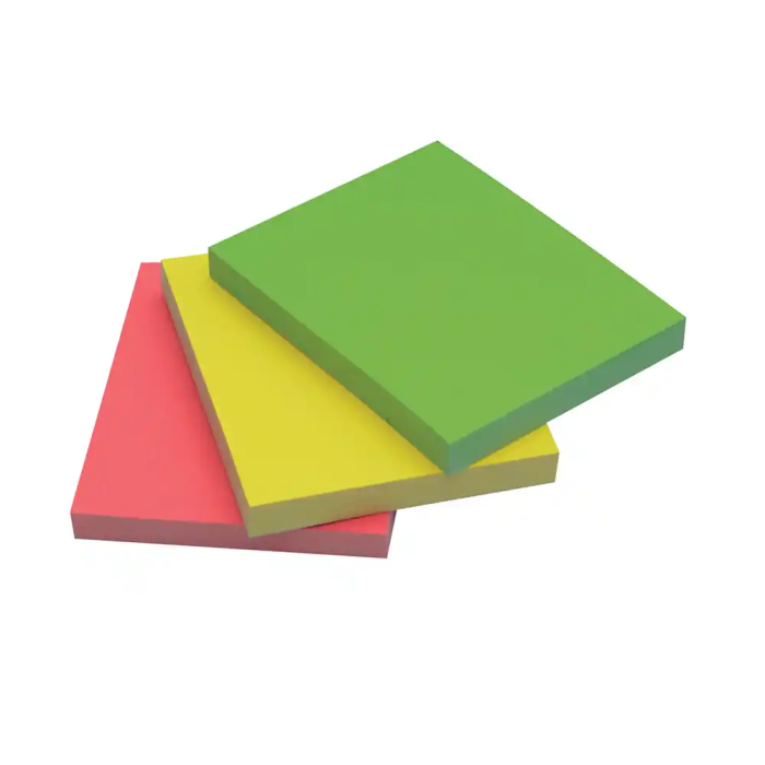 Q-connect Bloc de notas adhesivas quita y pon 38x51 mm, pack de 3 unidades con 50 hojas por color, surtido neón 2