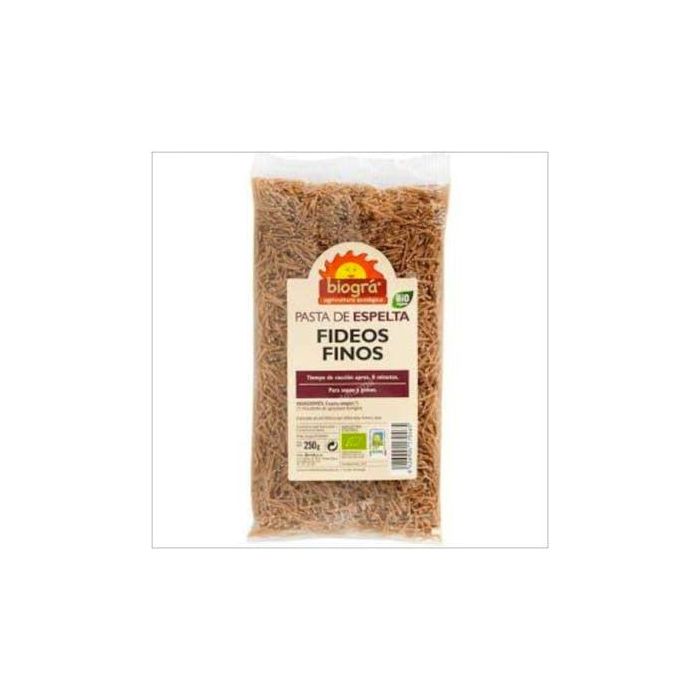 BIOGRA Fideos Finos de Espelta Integral Bio Veganos 250g para Sopas y Guisos