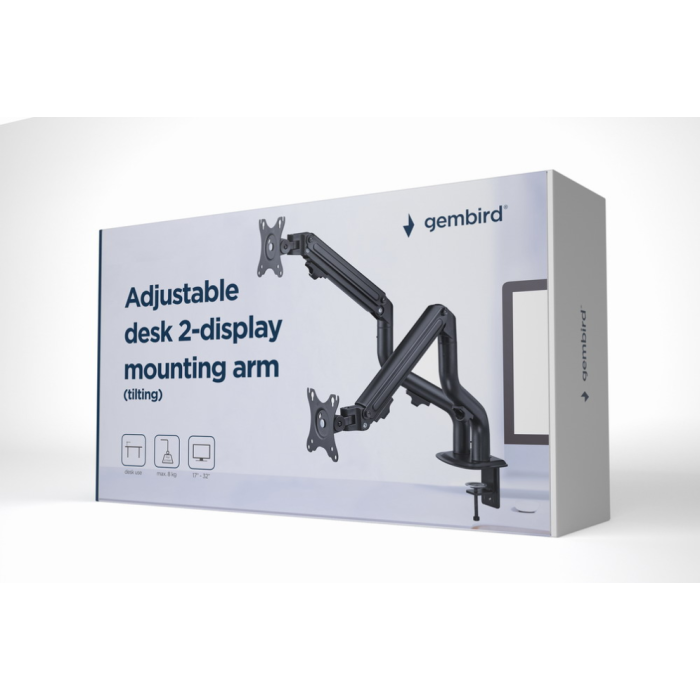 GEMBIRD MA-DA2-02 Soporte Doble para Monitor hasta 32" Escritorio Negro