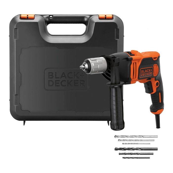 Black+Decker Taladro Percutor 850W 230V con Cable 3m, Velocidad Variable 0-3100 rpm, Percusión 54400 BPM, Maletín, Mango Lateral y Brocas 1
