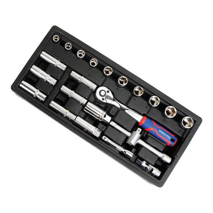 Juego carraca y vasos 3/8 pulg, 23 piezas, (métrico)