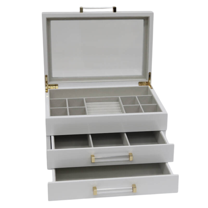 DKD Home Decor Joyero Tradicional Blanco Madera y Cristal 26.50 x 19 x 16 cm (2 Unidades)