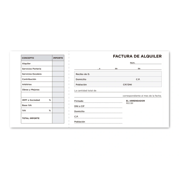 Liderpapel T207 Talonario Inquilinato 3/Folio Original y Copia con Condiciones e IVA 2