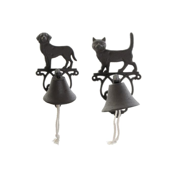 DKD Home Decor Campana de Hierro Colado con Cuerda para Terraza y Jardín Marrón Oscuro, Pack de 2 Unidades, 15x24x14 cm