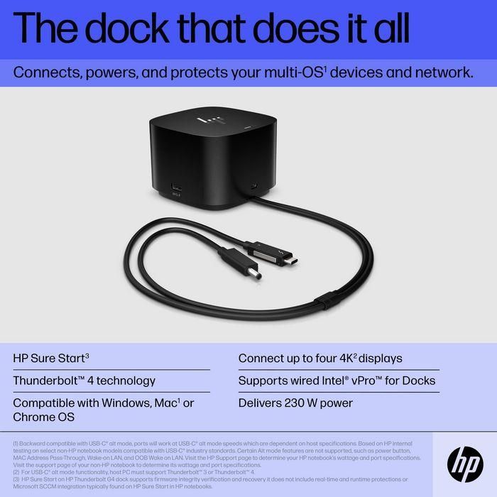 HP Thunderbolt Dock 280W G4 Dock w/Combo Cable - Docking Station para Thunderbolt 4 con Soporte para 4 Pantallas 4K HP Thunderbolt Dock 280W G4 Dock w/Combo Cable - Docking Station para Thunderbolt 4 con Soporte para 4 Pantallas 4K