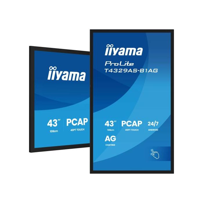 Monitor Iiyama 43" All-In-One Pcap Interactive/ Android 14 Os/ 3840 X 2160/ 450Cd/M² With Touch/ Hdmi X2 + Usb-C/Rs-232C X1/ Wifi 5 - 2.4G / 5G/ Ram: 4Gb, Rom: 32Gb/ Touch Through-Glass (T4329As-B1Ag) 6