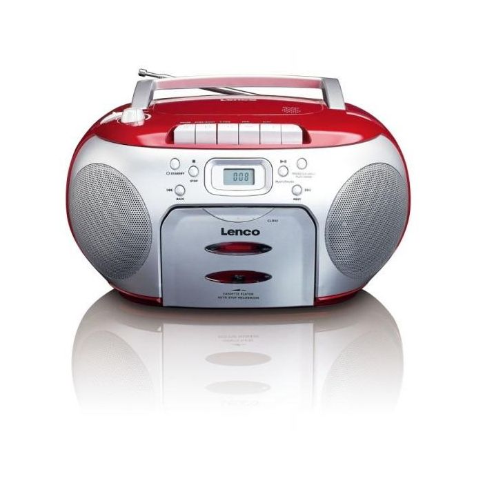 Lenco SCD-420 Reproductor de CD Portátil FM Rojo y Negro - con Altavoces Integrados y Pantalla LCD