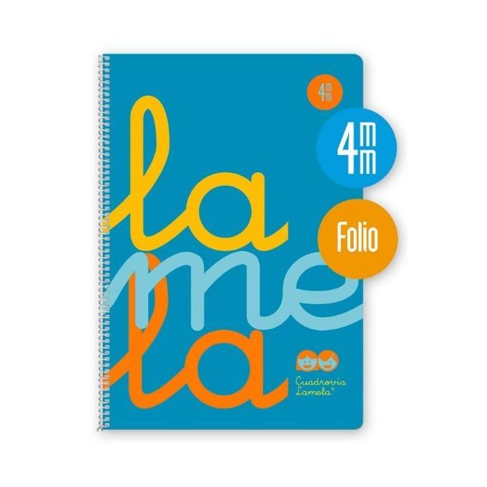 Lamela Cuaderno Espiral 80 Hojas Folio 90 gr Cuadrovía 4 mm con Margen Cubierta Polipropileno Azul Fluorescente (5 Unidades) (5 Unidades)