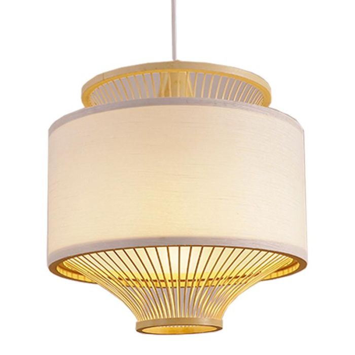 DKD Home Decor Lámpara de Techo Balines de Bambú y Poliéster Blanco Natural 40x40x52cm con Casquillo E27 50W