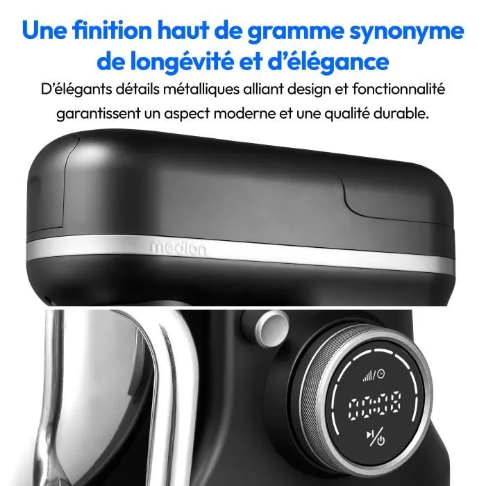 Medion Procesador de alimentos MD18430 3 en 1 - 1200 W - 5 L - 8 velocidades - Función picadora - Negro 4