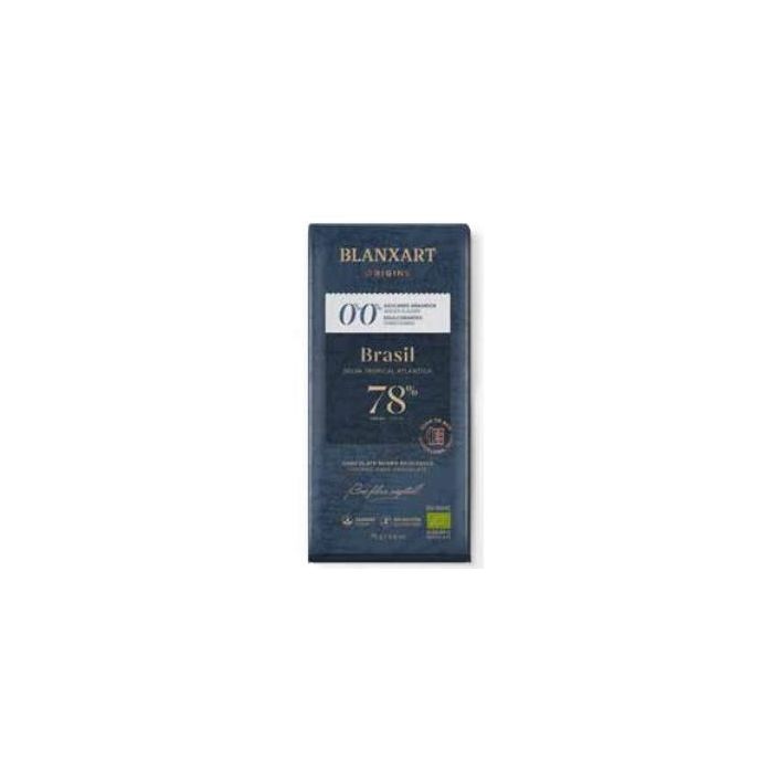 BLANXART Chocolate Negro Ecológico 78% Cacao Brasil Sin Azúcar ni Edulcorantes 75g