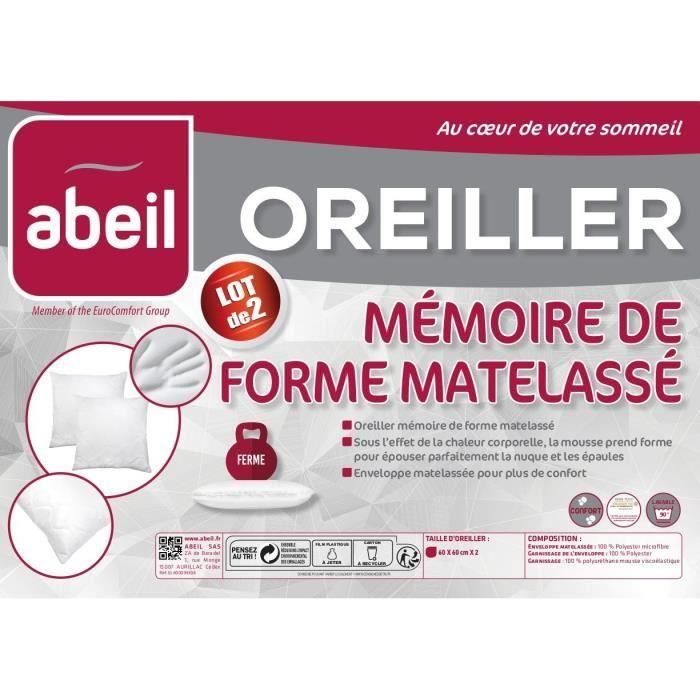 Abeil Lote de 2 almohadas viscoelásticas acolchadas 60x60 cm blancas con funda de microfibra de poliéster 2 Abeil Lote de 2 almohadas viscoelásticas acolchadas 60x60 cm blancas con funda de microfibra de poliéster 2