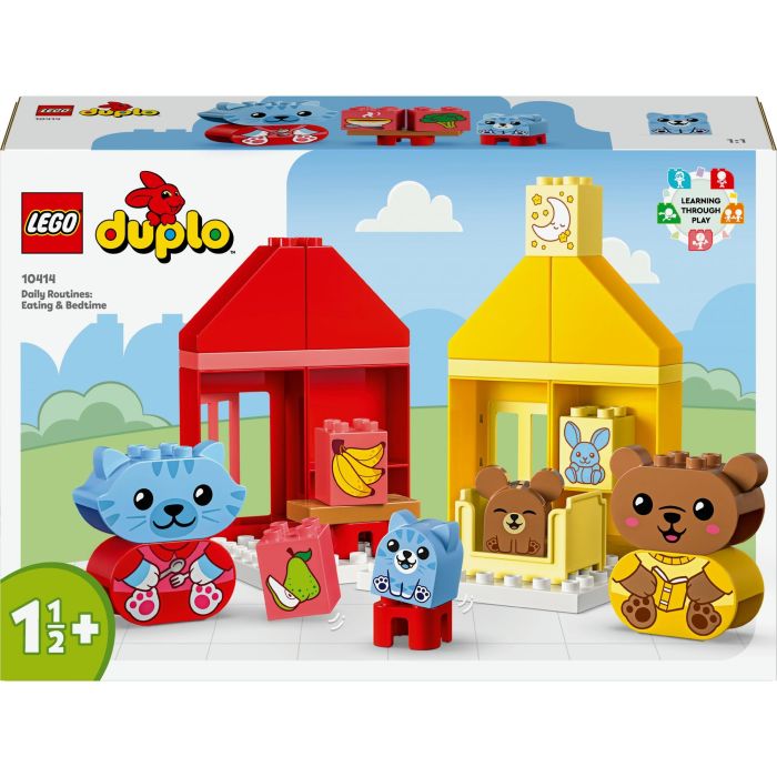 LEGO 10414 DUPLO My First: Mis Rituales Diarios - Hora de Comer y Dormir, Juguete Social con 4 Figuras de Animales
