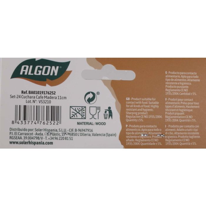 Set de 24 cucharas de café de madera Algon 11 cm (36 Cajas) 8 Set de 24 cucharas de café de madera Algon 11 cm (36 Cajas) 8