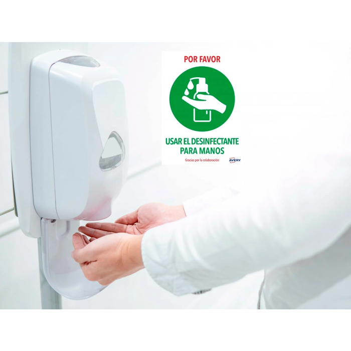 Avery DIN A4 Señal Adhesiva Usar Desinfectante Manos Resistente UV Pack 2 Unidades 1
