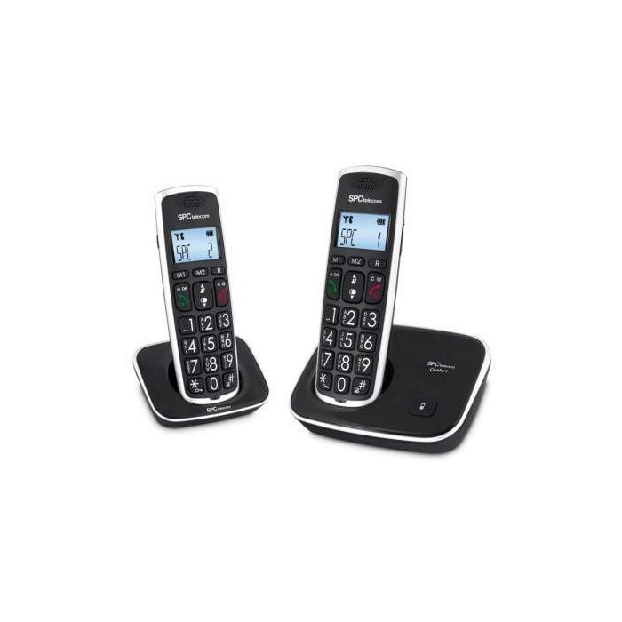 SPC 7609N Teléfono Inalámbrico Duo para Mayores con Teclas XL, Sonido Extra Amplificado +10dB, Compatible Audífonos, Manos Libres, Negro 0 SPC 7609N Teléfono Inalámbrico Duo para Mayores con Teclas XL, Sonido Extra Amplificado +10dB, Compatible Audífonos, Manos Libres, Negro 0