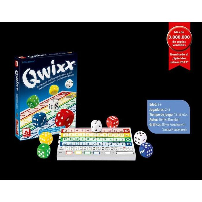 Fournier Juego Qwixx, Juego de Mesa Familiar de Estrategia con Cartas y Dados de Cartón, Ideal para Niños y Adultos, Edad +3 2 Fournier Juego Qwixx, Juego de Mesa Familiar de Estrategia con Cartas y Dados de Cartón, Ideal para Niños y Adultos, Edad +3 2