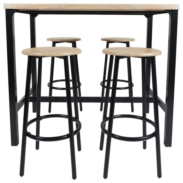 Home Deco Factory Juego De Mesa Con 4 Taburetes Loka, Estilo Industrial, Hierro y MDF, Mesa 100x60 cm h.86 cm, Taburete d.30 cm h.62 cm 0 Home Deco Factory Juego De Mesa Con 4 Taburetes Loka, Estilo Industrial, Hierro y MDF, Mesa 100x60 cm h.86 cm, Taburete d.30 cm h.62 cm 0