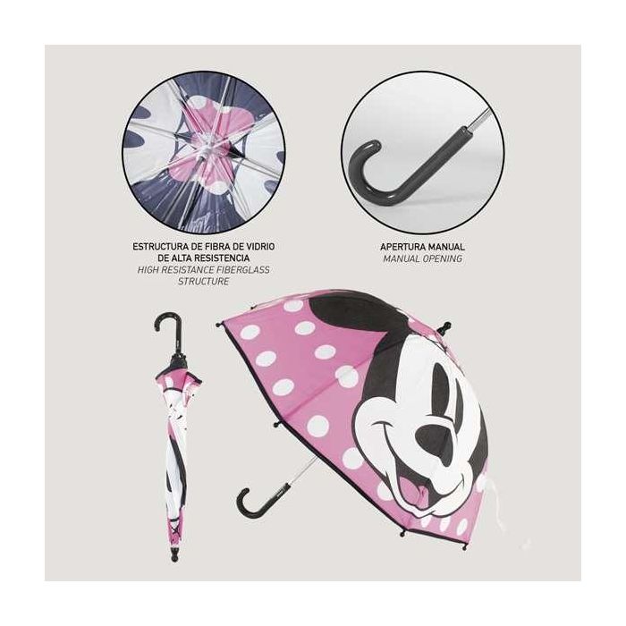 Cerdá Paraguas de Mano con Diseño de Minnie Mouse, Fabricado en Material 100% EVA. Color Rosa, Recomendado para Niños de 3 a 12 años. 2