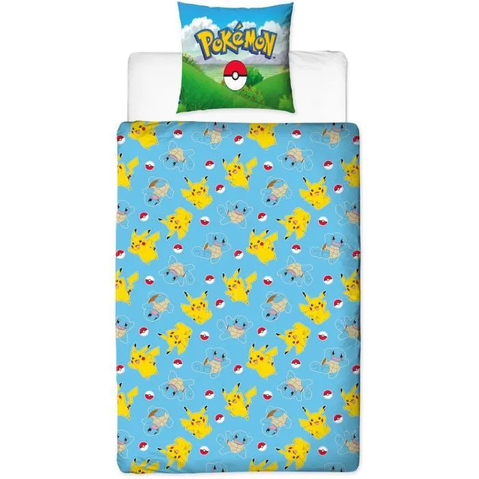Pokemon Juego de Cama Pikachu y Amigos Azul Microfibra Funda Nórdica 140x200 cm + Funda Almohada 63x63 cm 1