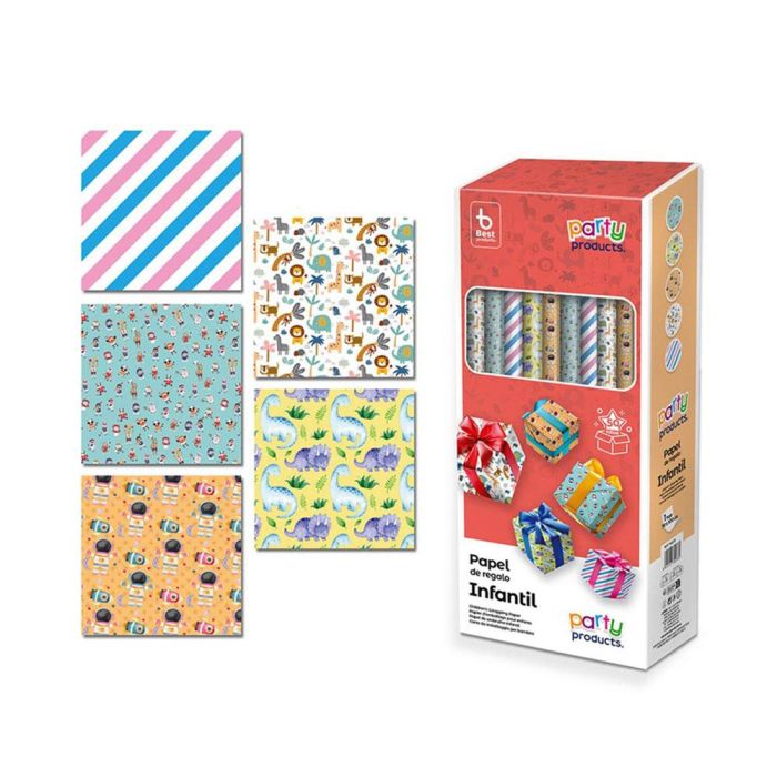 Papel regalo surtido, 5 modelos infantil, 70x100cm (venta solo caja 50 unid) 0 Papel regalo surtido, 5 modelos infantil, 70x100cm (venta solo caja 50 unid) 0