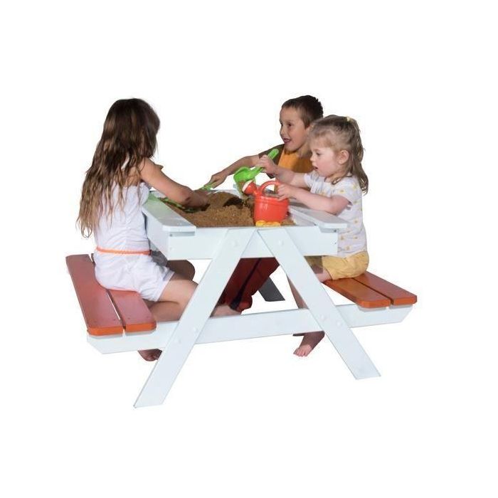 TRIGANO Mesa de madera para niños Pic nic con caja de arena integrada 1