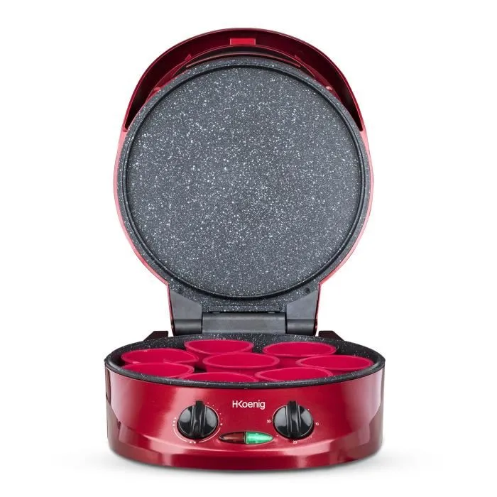 Hkoenig TRT180 Tart Express Multifunción Pie Horno Eléctrico Rojo 1800W, Ø30cm, Antiadherente, Temporizador, Apertura 180°, Kit Galletas 4
