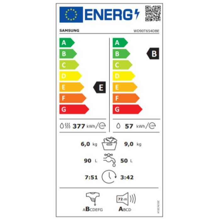 Lavadora - Secadora Samsung WD90T654DBE 9kg / 6kg 1400 rpm Blanco 2