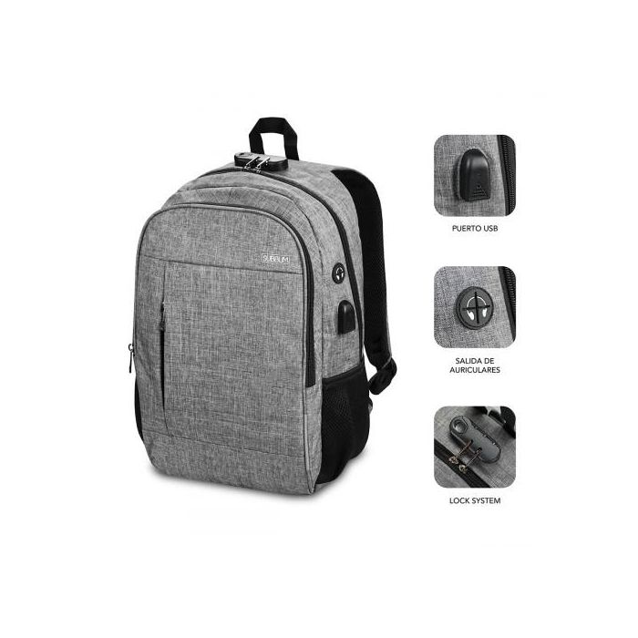 SUBBLIM Mochila Portatil Urban Lock Backpack 16" Grey 1 SUBBLIM Mochila Portatil Urban Lock Backpack 16" Grey 1