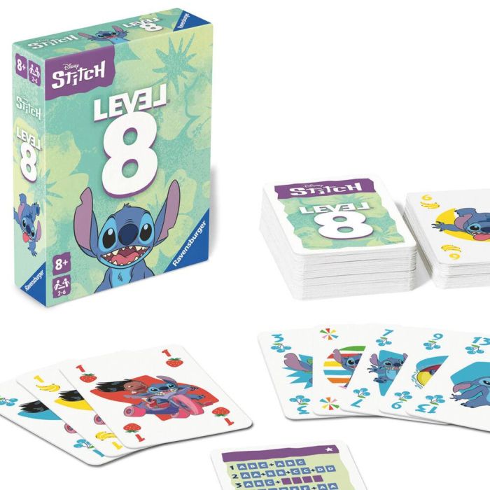 Ravensburger Juego de Cartas Level 8 Stitch Disney para 2-6 Jugadores +8 años, Gana quien complete 8 niveles
