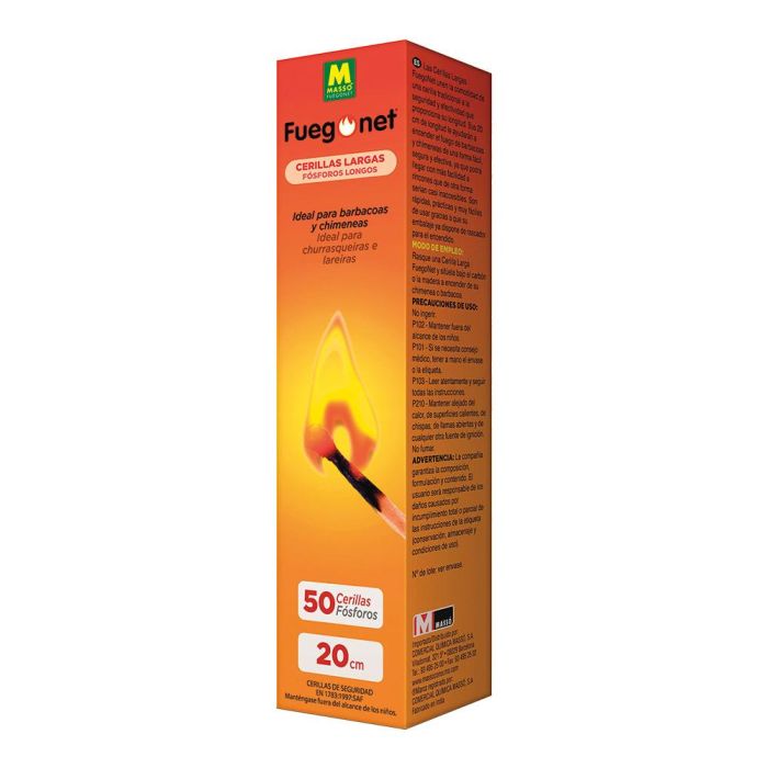Massó Cerillas de encendido largas 20 cm 50 unidades para barbacoas y chimeneas Massó Cerillas de encendido largas 20 cm 50 unidades para barbacoas y chimeneas