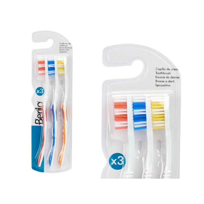 Set 3 Cepillos de Dientes Berilo - 7x24.5x1.5 cm, PVC y Nylon, Colores Variados (48 Unidades) 2 Set 3 Cepillos de Dientes Berilo - 7x24.5x1.5 cm, PVC y Nylon, Colores Variados (48 Unidades) 2