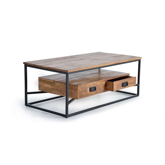 GINER Y COLOMER Mesa de Centro Industrial con Cajones en Madera de Mango y Metal Natural 120x60cm 2 GINER Y COLOMER Mesa de Centro Industrial con Cajones en Madera de Mango y Metal Natural 120x60cm 2