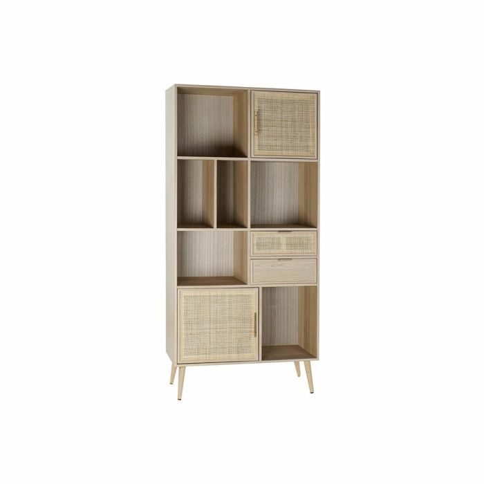 DKD Home Decor Estantería Scandi Rejilla Natural con 2 Cajones y 2 Puertas de Paulownia y MDF 90x37x189 cm Desmontable