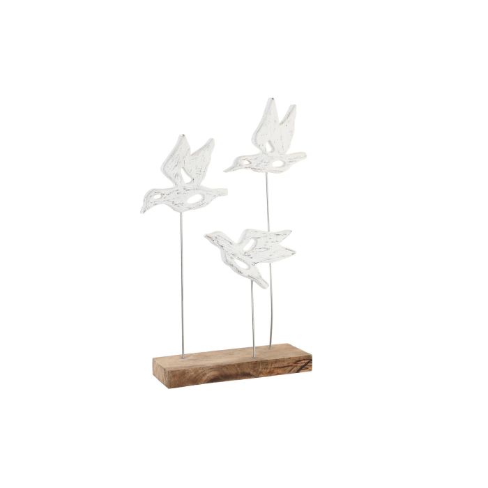 DKD Home Decor Figura Decorativa de Pajaros Estilo Shabby Chic en Madera de Mango y Hierro, Colores Blanco y Marrón, 51 cm Alto