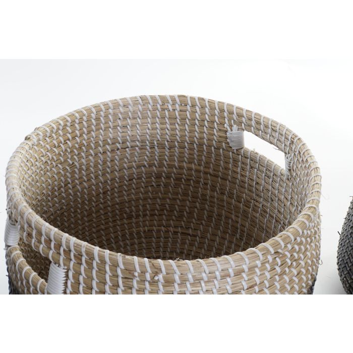DKD Home Decor Cestas de Almacenamiento Balines de Seagrass Natural y Gris | Set de 3 Cestas Decorativas para el Hogar 43x39x43 cm 1 DKD Home Decor Cestas de Almacenamiento Balines de Seagrass Natural y Gris | Set de 3 Cestas Decorativas para el Hogar 43x39x43 cm 1