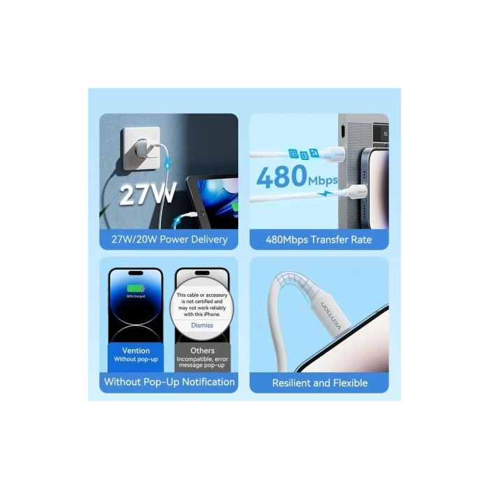 Vention LAJWF Cable USB Tipo-C a Lightning 480Mbps 1m Blanco 2