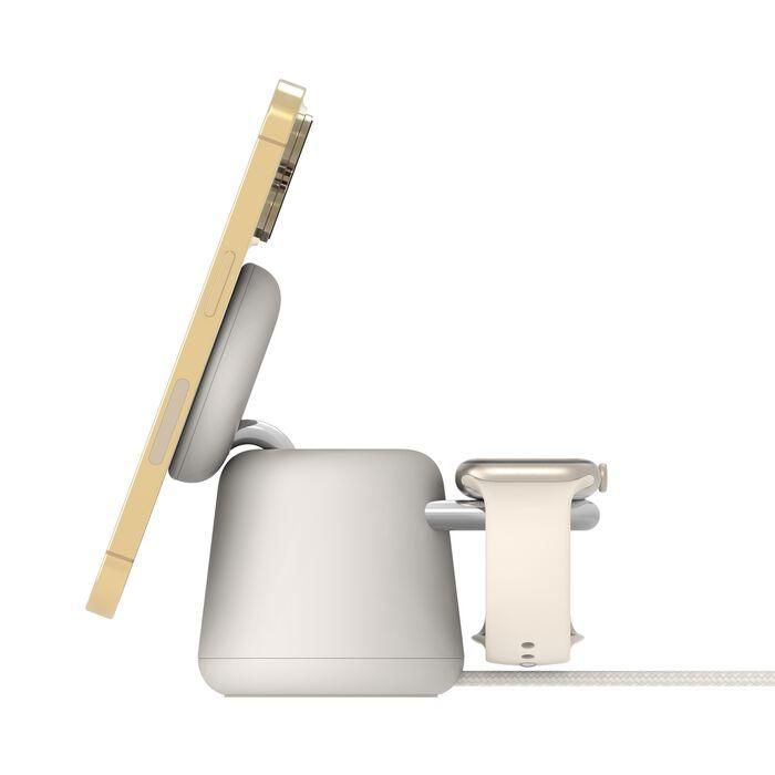 Belkin Base de Carga Powerhouse WIZ020vfH37 Doble iPhone, iWatch y AirPods, Carga MagSafe, Color Arena 2 Belkin Base de Carga Powerhouse WIZ020vfH37 Doble iPhone, iWatch y AirPods, Carga MagSafe, Color Arena 2